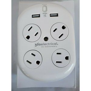 360 Electrical Revolve 3.4 Surge Protector 4 Revolving Outlets 2 USB Ports White